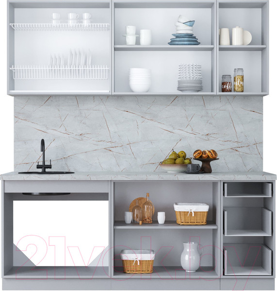 Изображение товара Кухонный гарнитур Интерлиния Мила Пластик 2.0 Б (туманный глянец/антрацит/бискайская сосна)