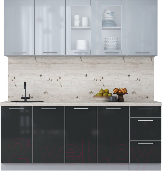 Изображение товара Кухонный гарнитур Интерлиния Мила Пластик 2.0 Б (туманный глянец/антрацит/бискайская сосна)