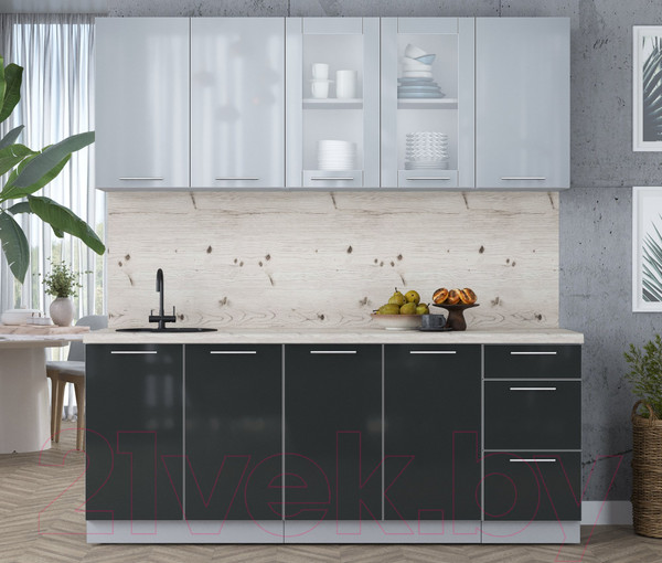 Изображение товара Кухонный гарнитур Интерлиния Мила Пластик 2.0 Б (туманный глянец/антрацит/бискайская сосна)