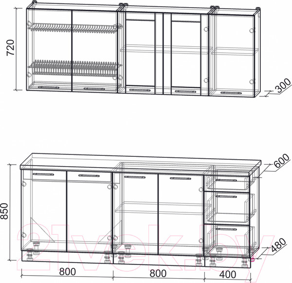 Изображение товара Кухонный гарнитур Интерлиния Мила Пластик 2.0 Б (туманный глянец/антрацит/бискайская сосна)