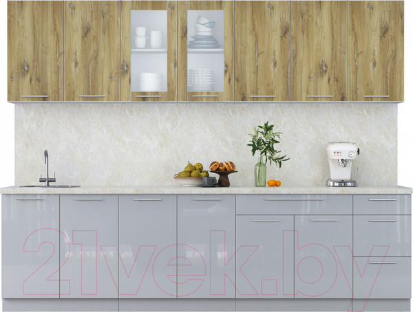 Изображение товара Кухонный гарнитур Интерлиния Мила Пластик 2.8 Б (дуб эпоксид/туманный глянец/опал светлый)