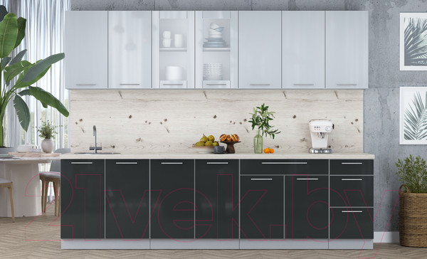 Изображение товара Кухонный гарнитур Интерлиния Мила Пластик 2.8 Б (туманный глянец/антрацит/бискайская сосна)