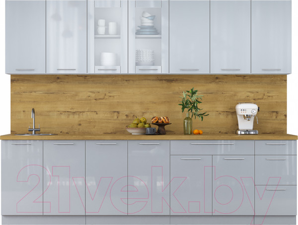 Изображение товара Кухонный гарнитур Интерлиния Мила Пластик 2.8 Б (туманный глянец/туманный глянец/дуб бунратти)