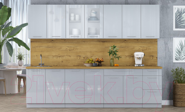 Изображение товара Кухонный гарнитур Интерлиния Мила Пластик 2.8 Б (туманный глянец/туманный глянец/дуб бунратти)