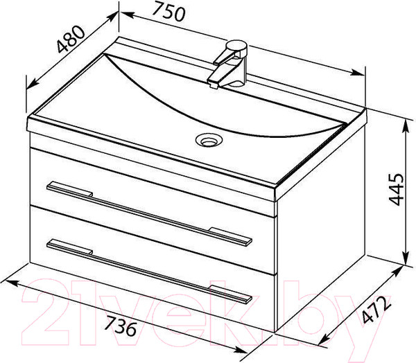 Изображение товара Тумба под умывальник Aquanet Нота New 75 / 335418 (белый глянец)
