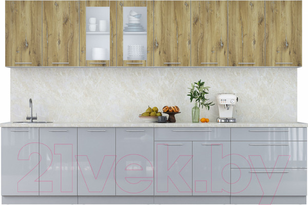Изображение товара Кухонный гарнитур Интерлиния Мила Пластик 3.2 Б (дуб эпоксид/туманный глянец/опал светлый)