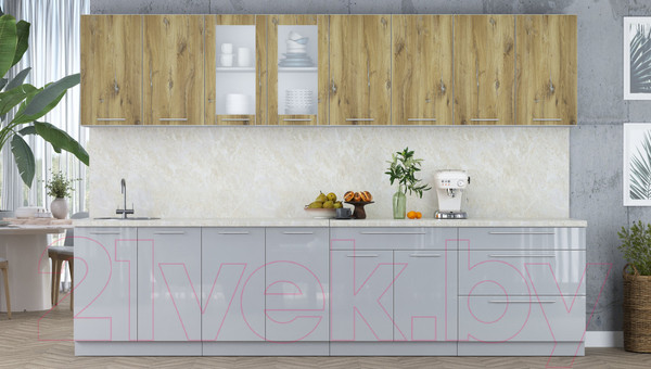 Изображение товара Кухонный гарнитур Интерлиния Мила Пластик 3.2 Б (дуб эпоксид/туманный глянец/опал светлый)