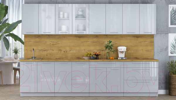 Изображение товара Кухонный гарнитур Интерлиния Мила Пластик 3.2 Б (туманный глянец/туманный глянец/дуб бунратти)