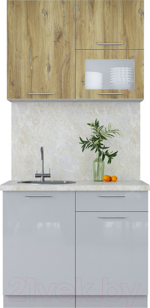 Изображение товара Кухонный гарнитур Интерлиния Мила Пластик 1.0 В (дуб эпоксид/туманный глянец/опал светлый)