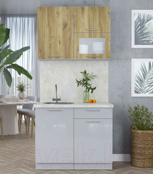 Изображение товара Кухонный гарнитур Интерлиния Мила Пластик 1.0 В (дуб эпоксид/туманный глянец/опал светлый)