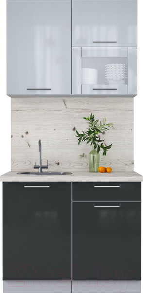 Изображение товара Кухонный гарнитур Интерлиния Мила Пластик 1.0 В (туманный глянец/антрацит/бискайская сосна)
