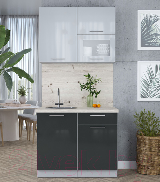 Изображение товара Кухонный гарнитур Интерлиния Мила Пластик 1.0 В (туманный глянец/антрацит/бискайская сосна)
