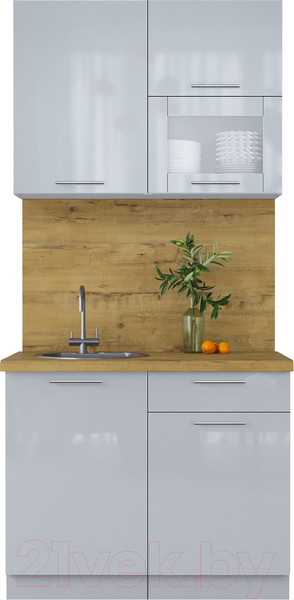 Изображение товара Кухонный гарнитур Интерлиния Мила Пластик 1.0 В (туманный глянец/туманный глянец/дуб бунратти)