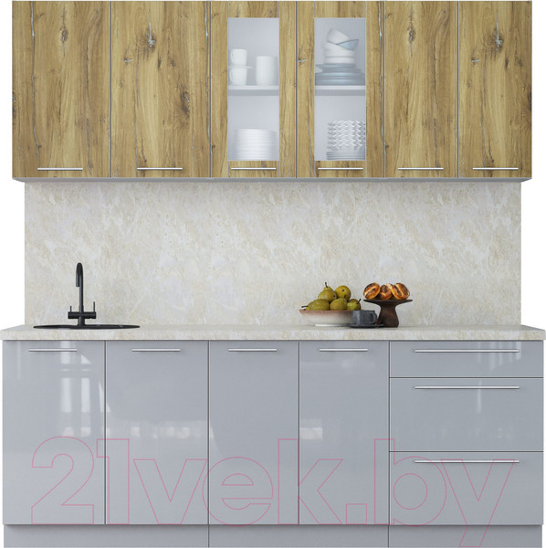 Изображение товара Кухонный гарнитур Интерлиния Мила Пластик 2.1 Б (дуб эпоксид/туманный глянец/опал светлый)