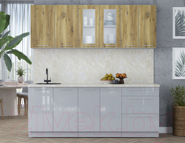 Изображение товара Кухонный гарнитур Интерлиния Мила Пластик 2.1 Б (дуб эпоксид/туманный глянец/опал светлый)