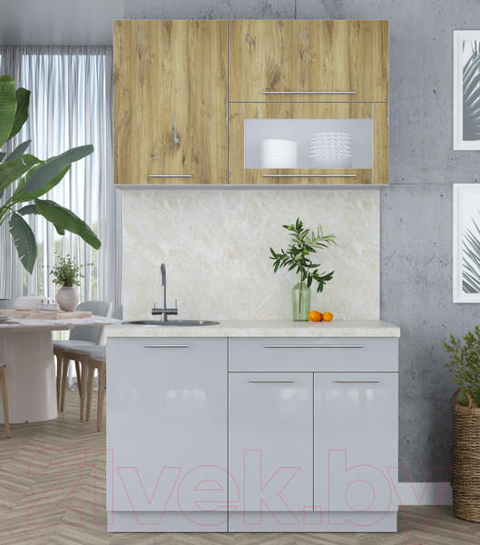 Изображение товара Кухонный гарнитур Интерлиния Мила Пластик 1.2 В (дуб эпоксид/туманный глянец/опал светлый)