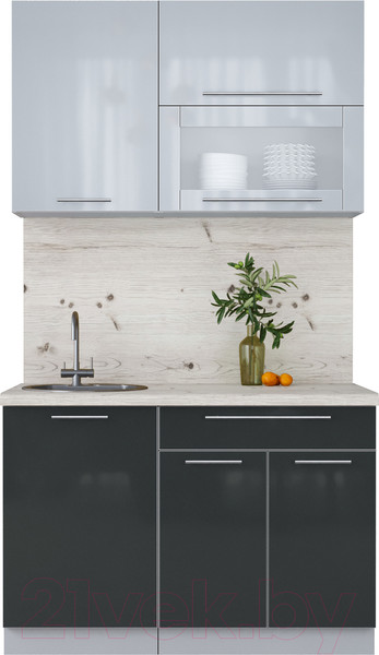 Изображение товара Кухонный гарнитур Интерлиния Мила Пластик 1.2 В (туманный глянец/антрацит/бискайская сосна)