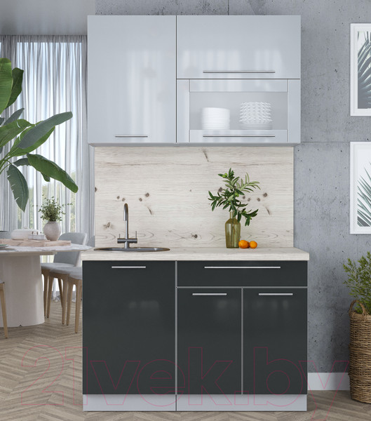 Изображение товара Кухонный гарнитур Интерлиния Мила Пластик 1.2 В (туманный глянец/антрацит/бискайская сосна)