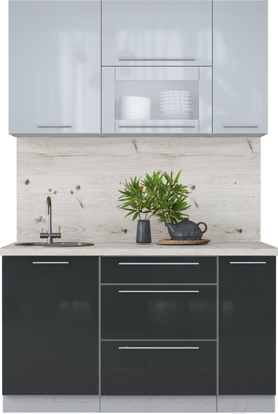 Изображение товара Кухонный гарнитур Интерлиния Мила Пластик 1.4 В (туманный глянец/антрацит/бискайская сосна)