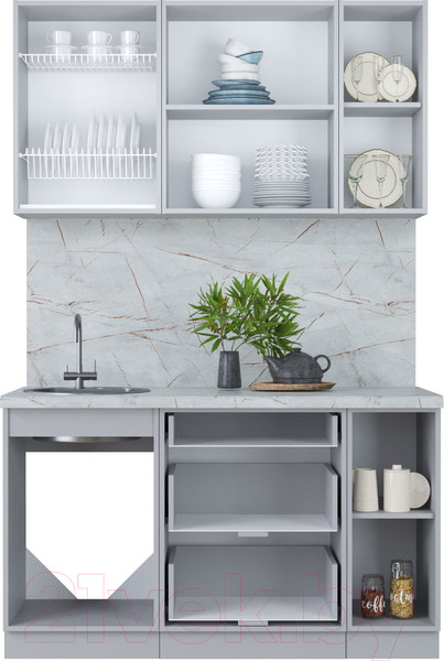 Изображение товара Кухонный гарнитур Интерлиния Мила Пластик 1.4 В (туманный глянец/антрацит/бискайская сосна)