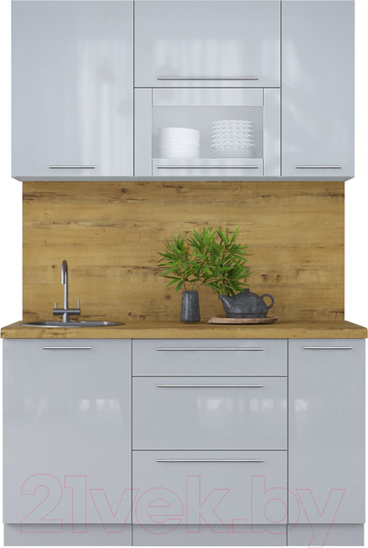 Изображение товара Кухонный гарнитур Интерлиния Мила Пластик 1.4 В (туманный глянец/туманный глянец/дуб бунратти)