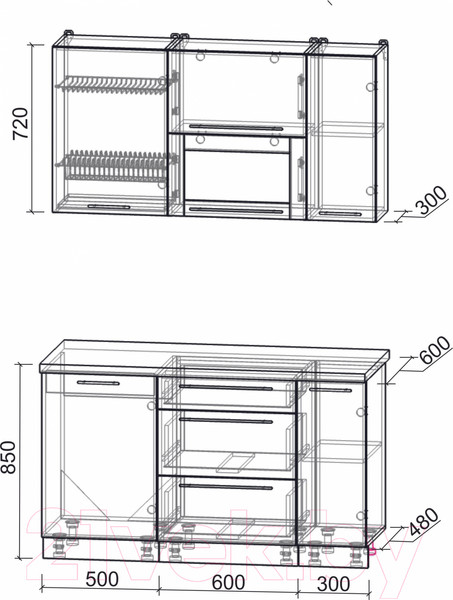 Изображение товара Кухонный гарнитур Интерлиния Мила Пластик 1.4 В (туманный глянец/туманный глянец/дуб бунратти)
