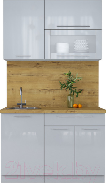 Изображение товара Кухонный гарнитур Интерлиния Мила Пластик 1.2 В (туманный глянец/туманный глянец/дуб бунратти)