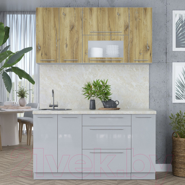Изображение товара Кухонный гарнитур Interline Мила Пластик 1.5 В (дуб эпоксид/туманный глянец/опал светлый)