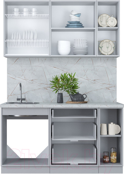 Изображение товара Кухонный гарнитур Interline Мила Пластик 1.5 В (туманный глянец/туманный глянец/дуб бунратти)