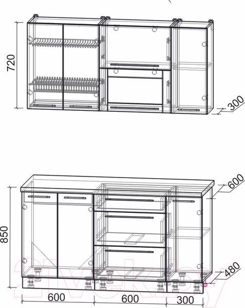 Изображение товара Кухонный гарнитур Interline Мила Пластик 1.5 В (туманный глянец/туманный глянец/дуб бунратти)