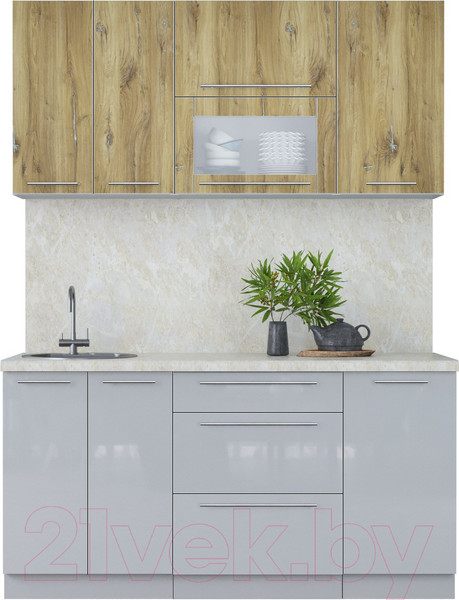 Изображение товара Кухонный гарнитур Интерлиния Мила Пластик 1.6 В (дуб эпоксид/туманный глянец/опал светлый)