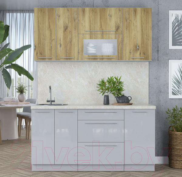 Изображение товара Кухонный гарнитур Интерлиния Мила Пластик 1.6 В (дуб эпоксид/туманный глянец/опал светлый)