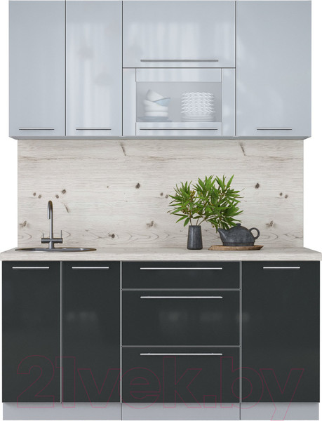 Изображение товара Кухонный гарнитур Интерлиния Мила Пластик 1.6 В (туманный глянец/антрацит/бискайская сосна)