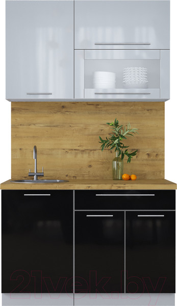 Изображение товара Кухонный гарнитур Интерлиния Мила Пластик 1.2 В (туманный глянец/черный глянец/дуб бунратти)