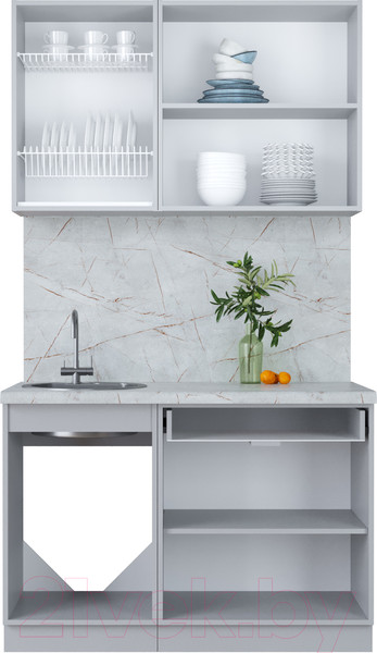 Изображение товара Кухонный гарнитур Интерлиния Мила Пластик 1.2 В (туманный глянец/черный глянец/дуб бунратти)