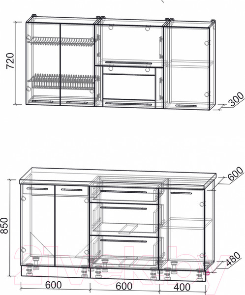 Изображение товара Кухонный гарнитур Интерлиния Мила Пластик 1.6 В (туманный глянец/черный глянец/дуб бунратти)