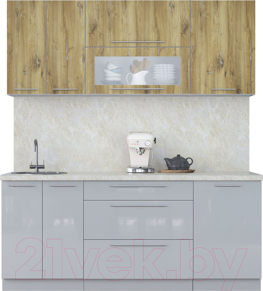 Изображение товара Кухонный гарнитур Интерлиния Мила Пластик 1.9 В (дуб эпоксид/туманный глянец/опал светлый)