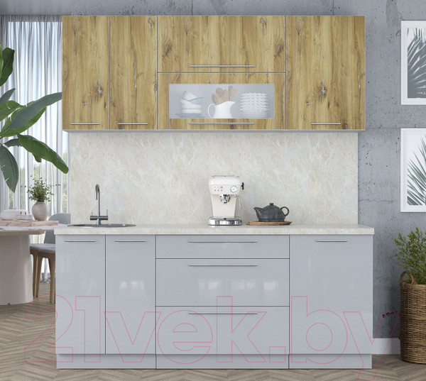 Изображение товара Кухонный гарнитур Интерлиния Мила Пластик 1.9 В (дуб эпоксид/туманный глянец/опал светлый)