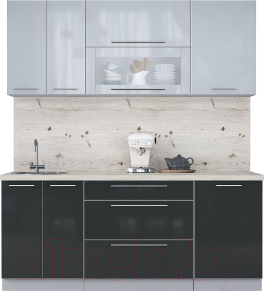 Изображение товара Кухонный гарнитур Интерлиния Мила Пластик 1.9 В (туманный глянец/антрацит/бискайская сосна)