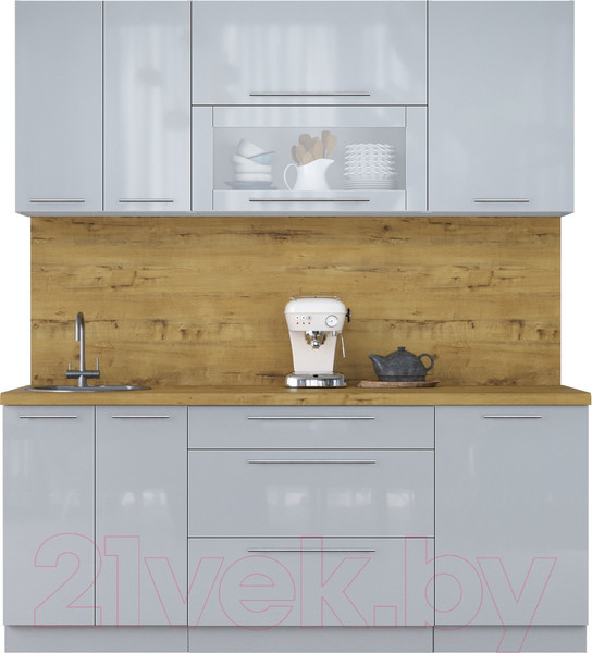 Изображение товара Кухонный гарнитур Интерлиния Мила Пластик 1.9 В (туманный глянец/туманный глянец/дуб бунратти)