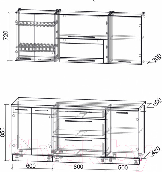 Изображение товара Кухонный гарнитур Интерлиния Мила Пластик 1.9 В (туманный глянец/туманный глянец/дуб бунратти)