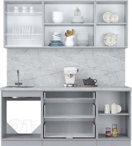 Изображение товара Кухонный гарнитур Интерлиния Мила Пластик 1.9 В (туманный глянец/черный глянец/дуб бунратти)