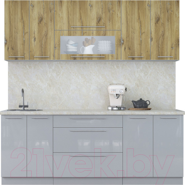 Изображение товара Кухонный гарнитур Интерлиния Мила Пластик 2.1 В (дуб эпоксид/туманный глянец/опал светлый)