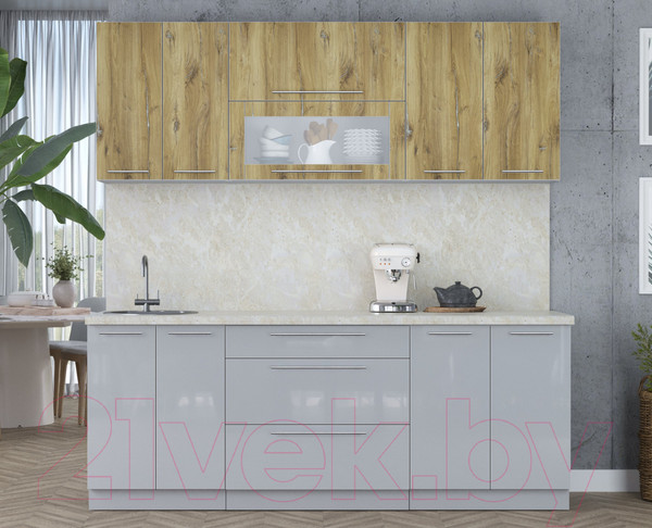 Изображение товара Кухонный гарнитур Интерлиния Мила Пластик 2.1 В (дуб эпоксид/туманный глянец/опал светлый)