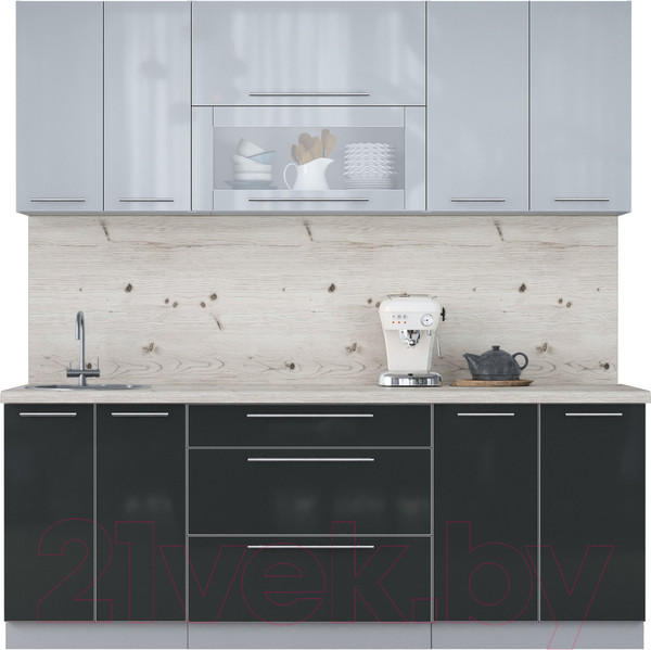 Изображение товара Кухонный гарнитур Интерлиния Мила Пластик 2.1 В (туманный глянец/антрацит/бискайская сосна)