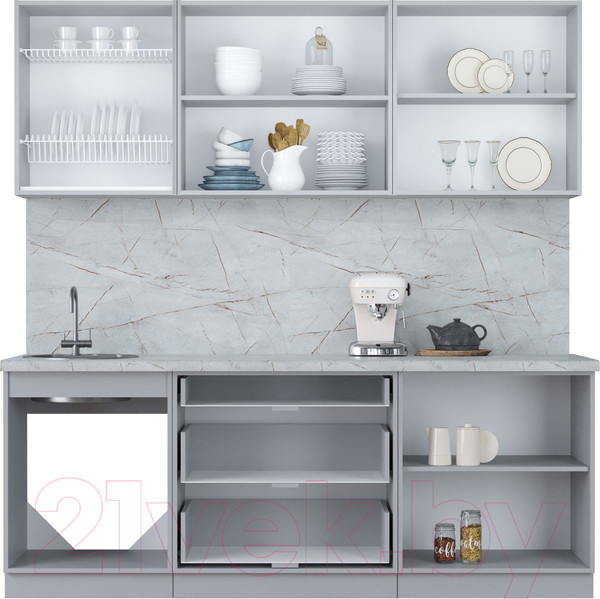 Изображение товара Кухонный гарнитур Интерлиния Мила Пластик 2.1 В (туманный глянец/черный глянец/дуб бунратти)