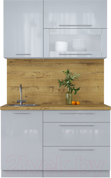 Изображение товара Кухонный гарнитур Интерлиния Мила Пластик 1.3 В (туманный глянец/туманный глянец/дуб бунратти)