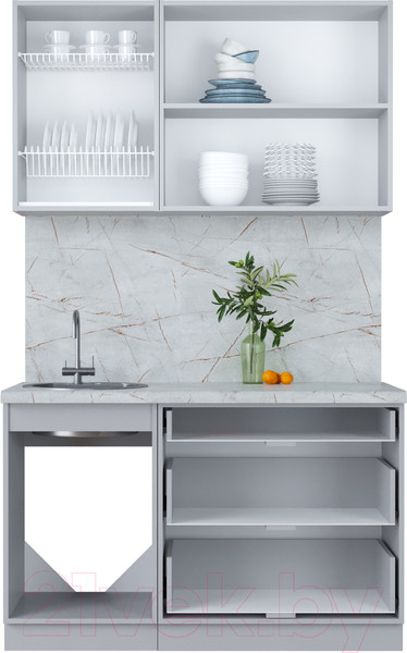 Изображение товара Кухонный гарнитур Интерлиния Мила Пластик 1.3 В (туманный глянец/туманный глянец/дуб бунратти)