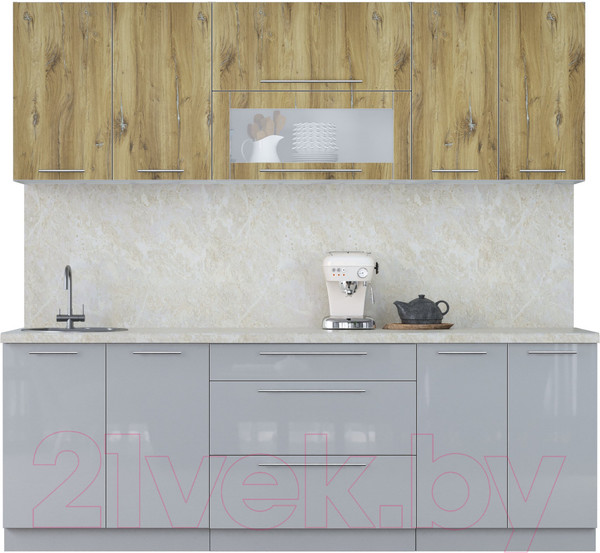 Изображение товара Кухонный гарнитур Интерлиния Мила Пластик 2.3 В (дуб эпоксид/туманный глянец/опал светлый)