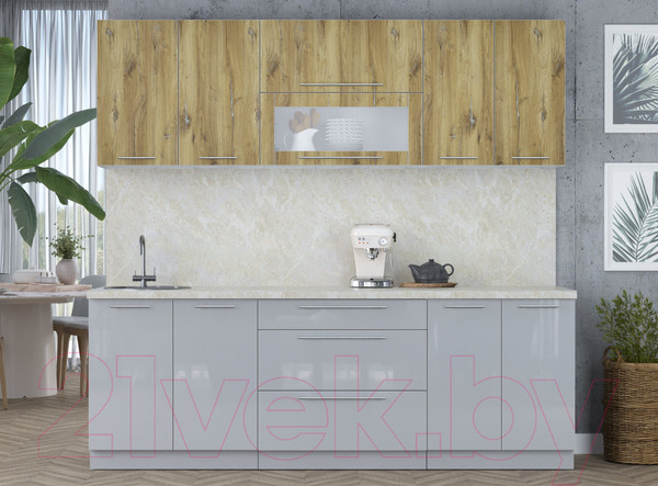 Изображение товара Кухонный гарнитур Интерлиния Мила Пластик 2.3 В (дуб эпоксид/туманный глянец/опал светлый)